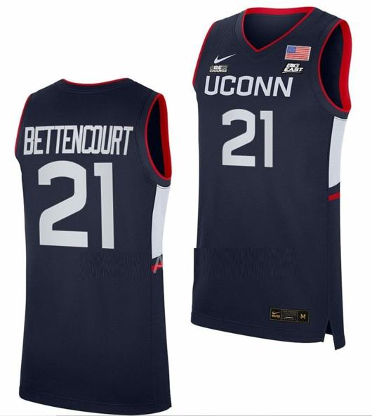 Men's Ines Bettencourt Jersey UConn Huskies College Basketball Navy Replica #21