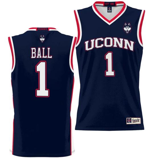 Men's Solomon Ball Jersey #1 UConn Huskies NIL College Basketball Lightweight Navy