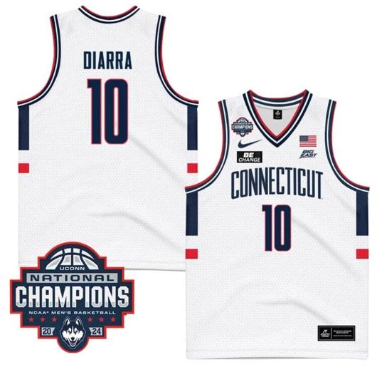 Men's Hassan Diarra Jersey #10 UConn Huskies 2024 NCAA Basketball National Champions White