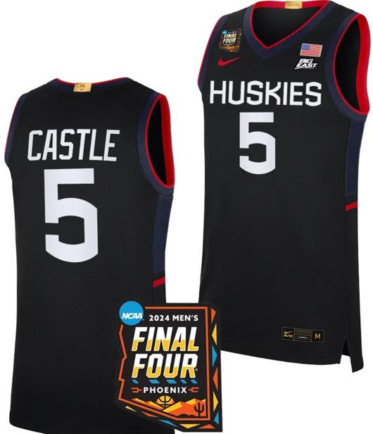 Men's Stephon Castle Jersey #5 UConn Huskies Basketball 2024 NCAA March Madness Final Four Navy