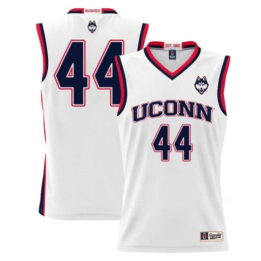 Men's Andre Jackson Jr Jersey UConn Huskies College Basketball White Red Border #44