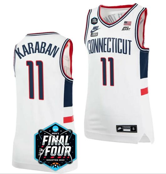 Men's Alex Karaban Jersey UConn Huskies 2023 NCAA National Championship March Madness White #11