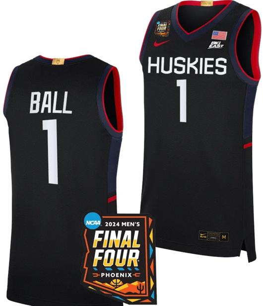 Men's Solomon Ball Jersey #1 UConn Huskies Basketball 2024 NCAA March Madness Final Four Navy