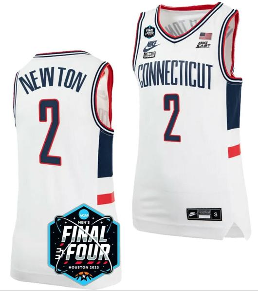 Men's Tristen Newton Jersey UConn Huskies 2023 NCAA National Championship March Madness White #2