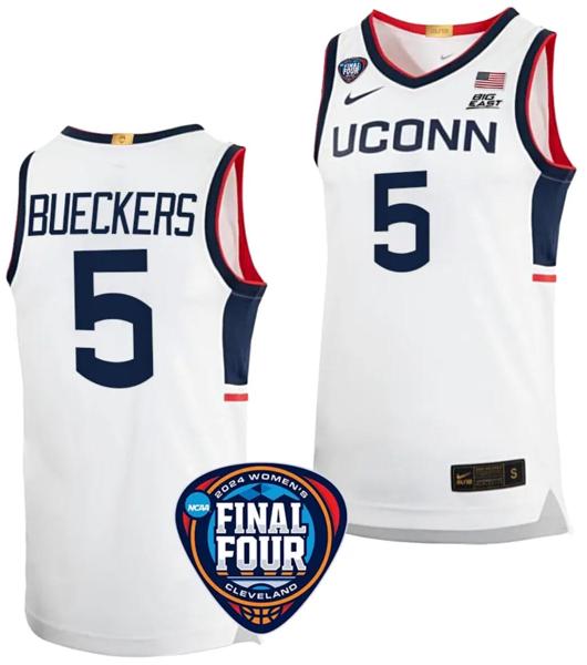 Men's Paige Bueckers Jersey #5 UConn Huskies Basketball 2024 NCAA March Madness Final Four White