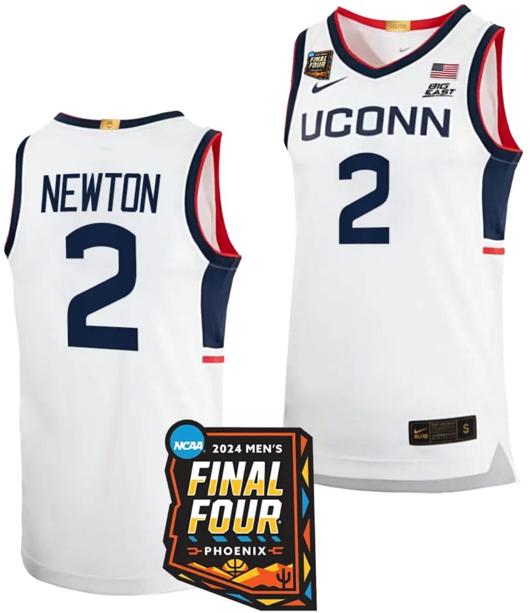 Men's Tristen Newton Jersey #2 UConn Huskies Basketball 2024 NCAA March Madness Final Four White