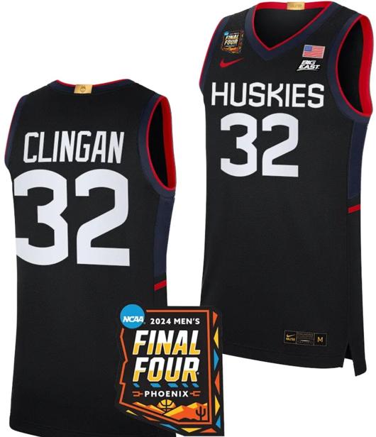 Men's Donovan Clingan Jersey #32 UConn Huskies Basketball 2024 NCAA March Madness Final Four Navy