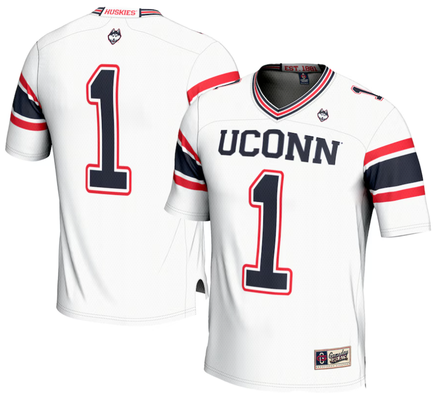 Men's GameDay Greats #1 White UConn Huskies Football Jersey