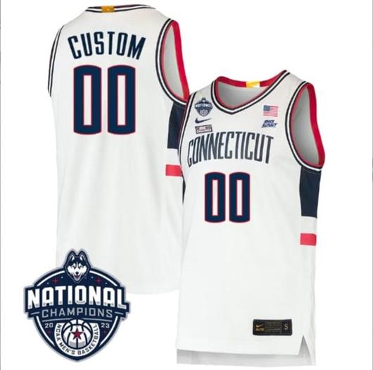 Men's Custom UConn Huskies Basketball Jersey Name and Number 2023 National Champions College Basketball White