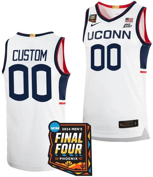 Men's Custom UConn Huskies Jersey Name and Number 2024 NCAA March Madness Final Four Basketball White