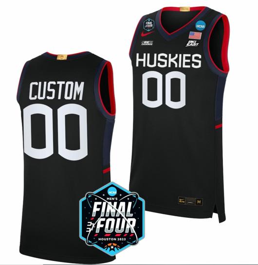 Men's Custom UConn Huskies Jersey Name and Number College Basketball 2023 NCAA Final Four Black