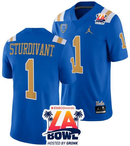 Men's J Michael Sturdivant Jersey #1 UCLA Bruins 2023 LA Bowl College Football Blue