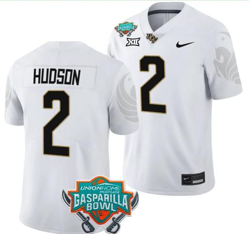 Men's Nike Kobe Hudson Jersey #2 UCF Knights 2023 Gasparilla Bowl Patch Football White