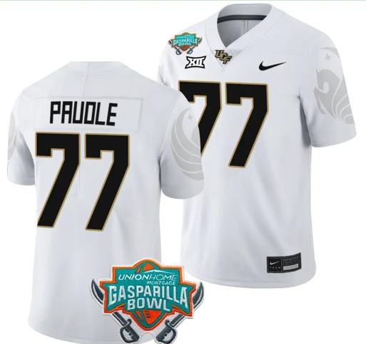 Men's Nike Lokahi Pauole Jersey #77 UCF Knights 2023 Gasparilla Bowl Patch Football White