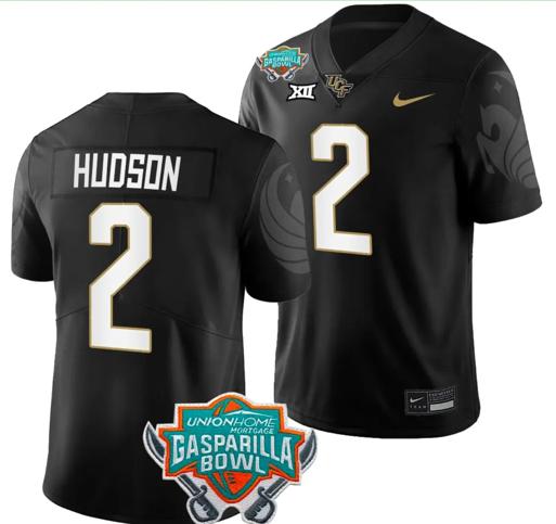 Men's Nike Kobe Hudson Jersey #2 UCF Knights 2023 Gasparilla Bowl Patch Football Black