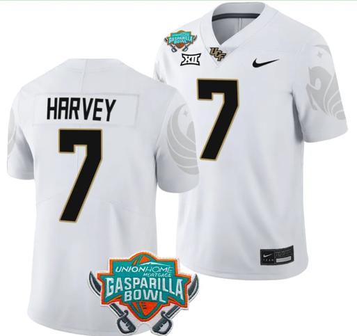 Men's Nike RJ Harvey Jersey #7 UCF Knights 2023 Gasparilla Bowl Patch Football White