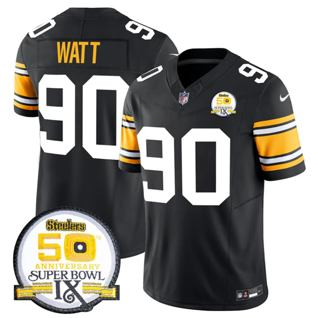 Men's Pittsburgh Steelers #90 T.J. Watt Black 2024 F.U.S.E. 50th Anniversary Of Super Bowl IX Vapor Untouchable Limited Stitched Jersey