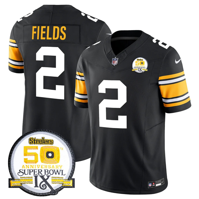 Men's Pittsburgh Steelers #2 Justin Fields Black 2024 F.U.S.E. 50th Anniversary Of Super Bowl IX Vapor Untouchable Limited Stitched Jersey