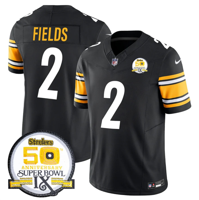 Men's Pittsburgh Steelers #2 Justin Fields Black 2024 F.U.S.E. 50th Anniversary Of Super Bowl IX Alternate Vapor Untouchable Limited Stitched Jersey