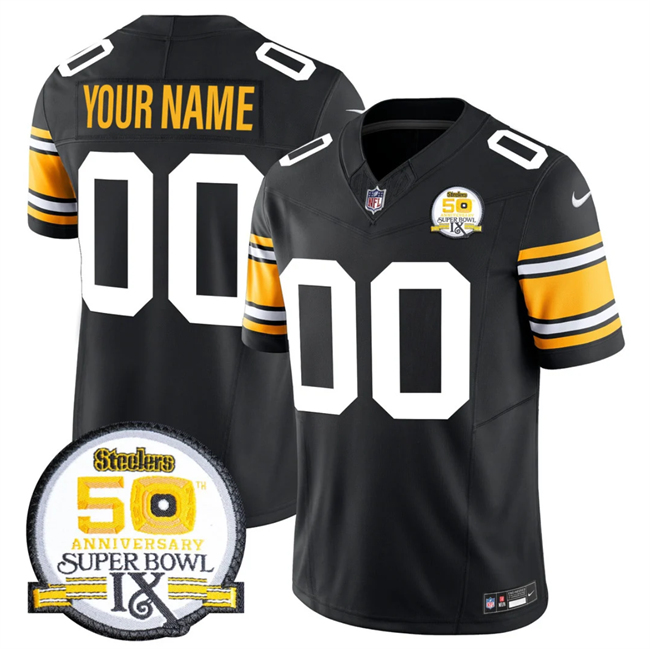 Men's Pittsburgh Steelers Custom Black 2024 F.U.S.E. 50th Anniversary Of Super Bowl IX Vapor Untouchable Limited Stitched Jersey