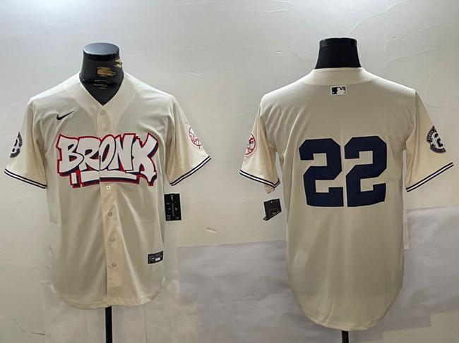 Men's New York Yankees #22 Juan Soto Cream Bronx Graffiti V2 Vapor Limited Stitched Baseball Jersey