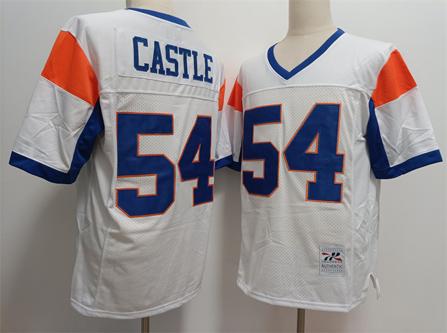 Men's Blue Mountain State #54 Thad Castle White Stitched Football Jersey