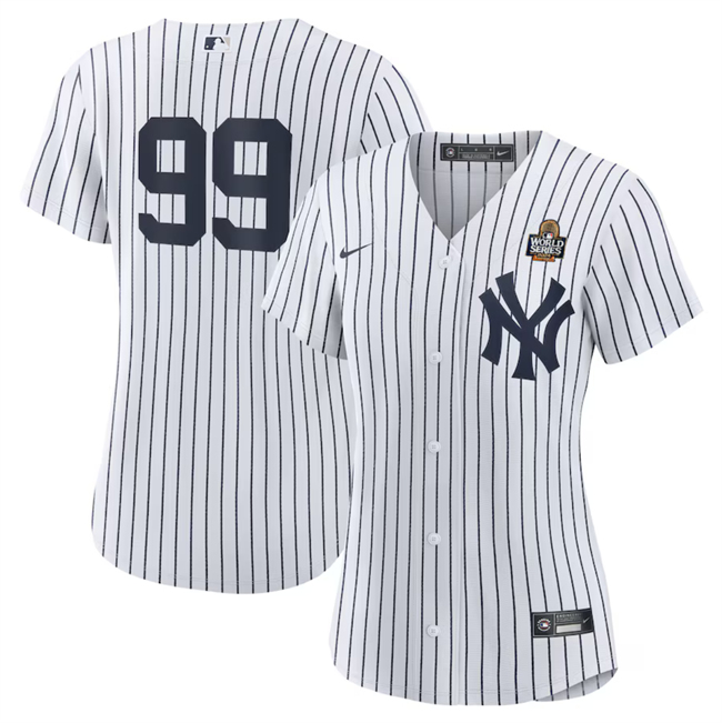 Women's New York Yankees #99 Aaron Judge White 2024 World Series Cool Base Stitched Baseball Jersey(Run Small)