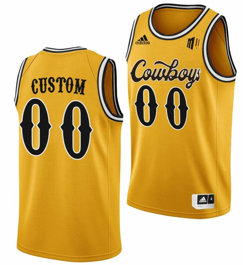 Men's Custom Adidas Wyoming Cowboys Jersey Name and Number College Basketball Gold