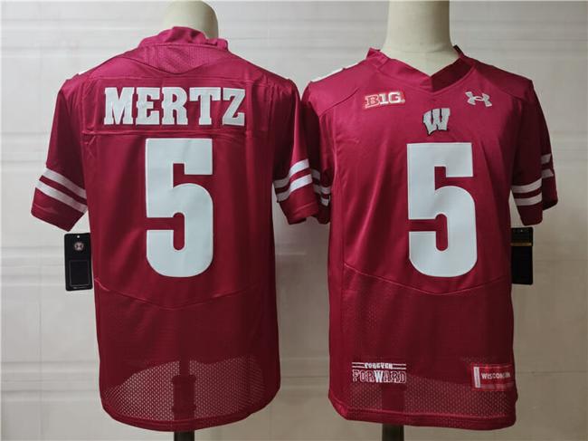 Men's Wisconsin Badgers #5 Mertz College Football Jersey Red