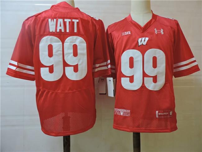 Men's Wisconsin Badgers #99 Watt College Football Jersey Red