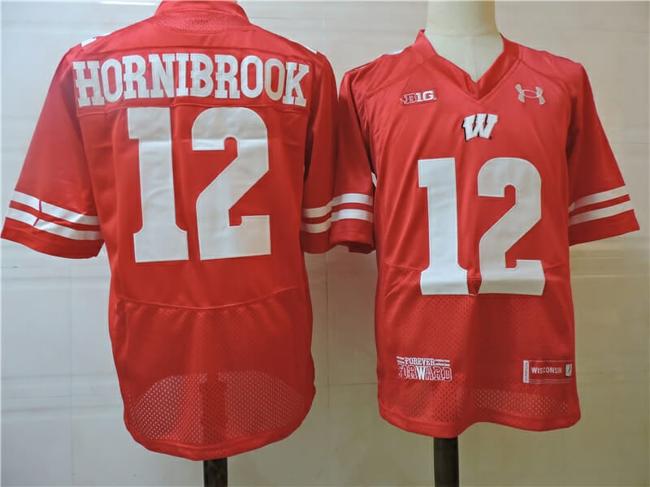 Men's Wisconsin Badgers #12 Hornibrook College Football Jersey Red