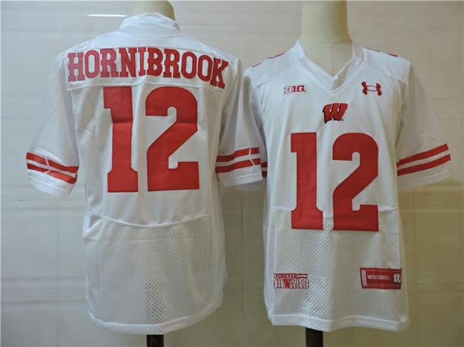 Men's Wisconsin Badgers #12 Hornibrook College Football Jersey White