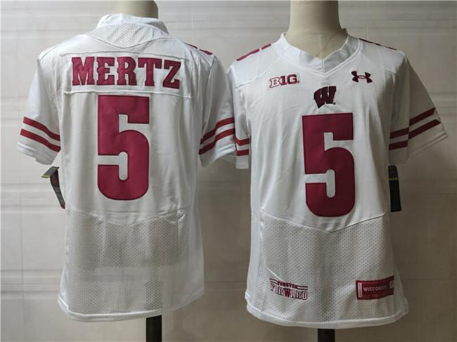 Men's Wisconsin Badgers #5 Mertz College Football Jersey White