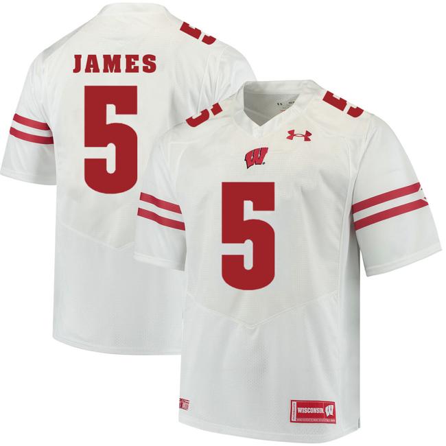 Men's Wisconsin Badgers #5 Chris James College Football Jersey White