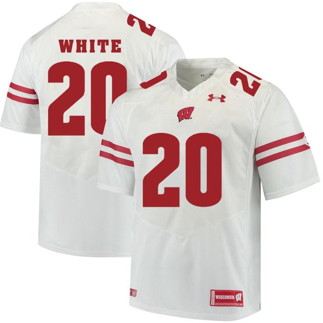 Men's Wisconsin Badgers #20 James White College Football Jersey White