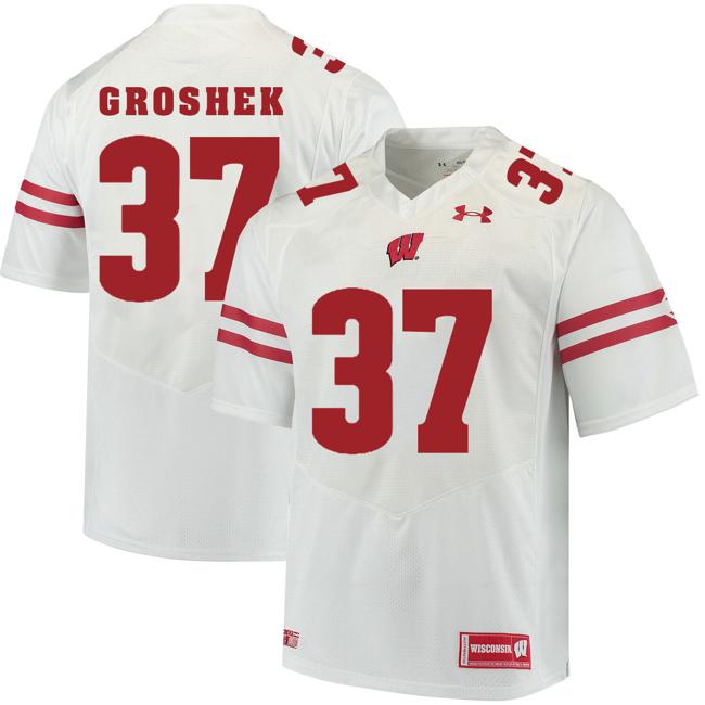 Men's Wisconsin Badgers #37 Garrett Groshek College Football Jersey White