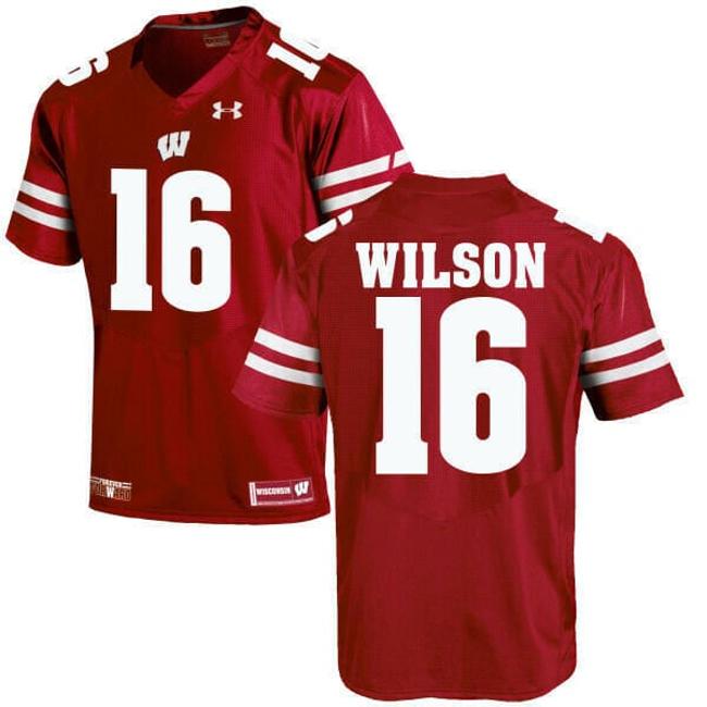 Men's Wisconsin Badgers #16 Russell Wilson College Football Jersey Red