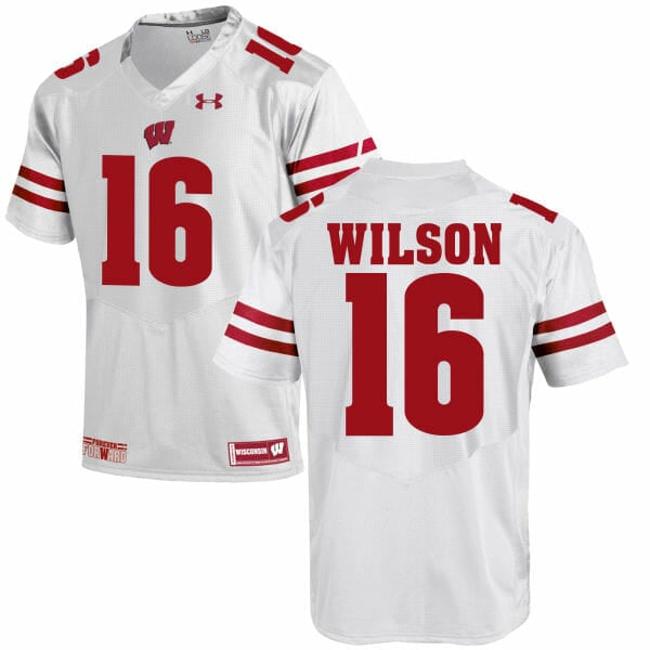 Men's Wisconsin Badgers #16 Russell Wilson College Football Jersey White