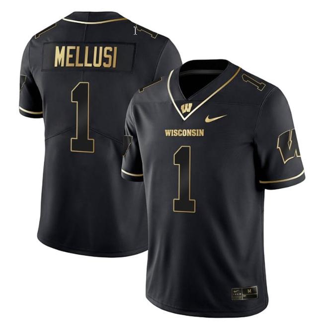 Men's Chez Mellusi Jersey #1 Wisconsin Badgers Gold Vapor College Football Black Gold