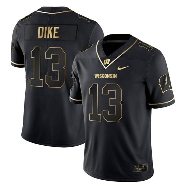 Men's Chimere Dike Jersey #13 Wisconsin Badgers Gold Vapor College Football Black Gold