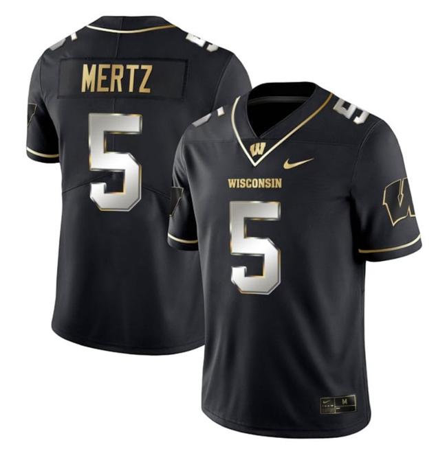 Men's Graham Mertz Jersey #5 Wisconsin Badgers Gold Vapor College Football Black Limited