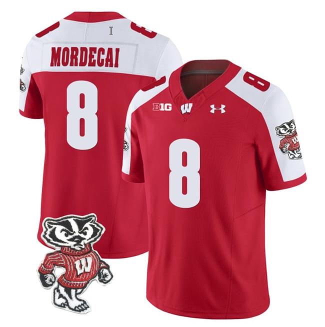 Men's Tanner Mordecai Jersey #8 Wisconsin Badgers Vapor Limited College Football Red Alternate