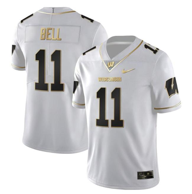 Men's Skyler Bell Jersey #11 Wisconsin Badgers Gold Vapor College Football White Gold