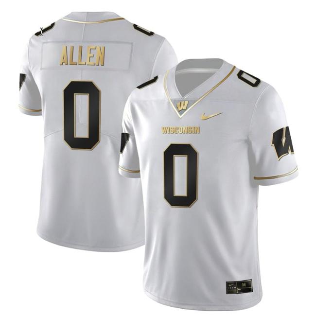 Men's Braelon Allen Jersey #0 Wisconsin Badgers Gold Vapor College Football White Gold