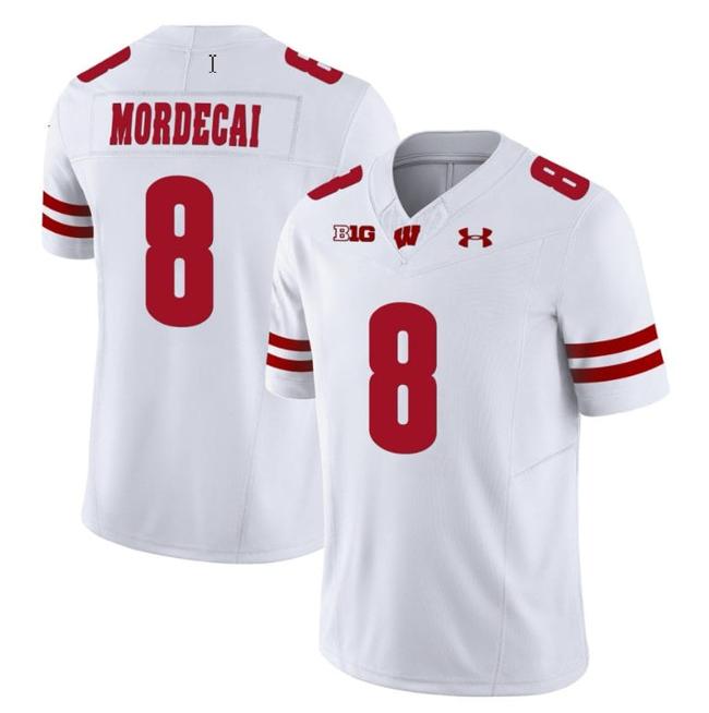 Men's Tanner Mordecai Jersey #8 Wisconsin Badgers Vapor Limited College Football White