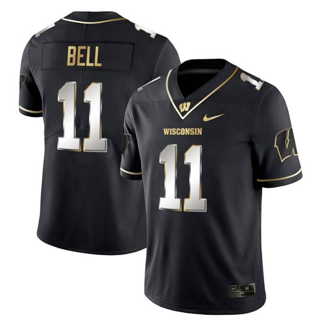 Men's Skyler Bell Jersey #11 Wisconsin Badgers Gold Vapor College Football Black Limited