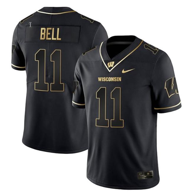 Men's Skyler Bell Jersey #11 Wisconsin Badgers Gold Vapor College Football Black Gold