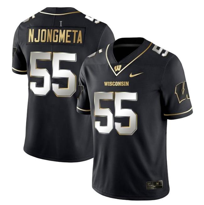 Men's Maema Njongmeta Jersey #55 Wisconsin Badgers Gold Vapor College Football Black Limited