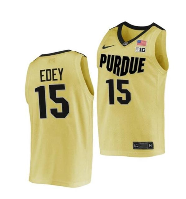 Men's Nike #15 Zach Edey Jersey Purdue Boilermakers College Basketball Jerseys Gold 2022