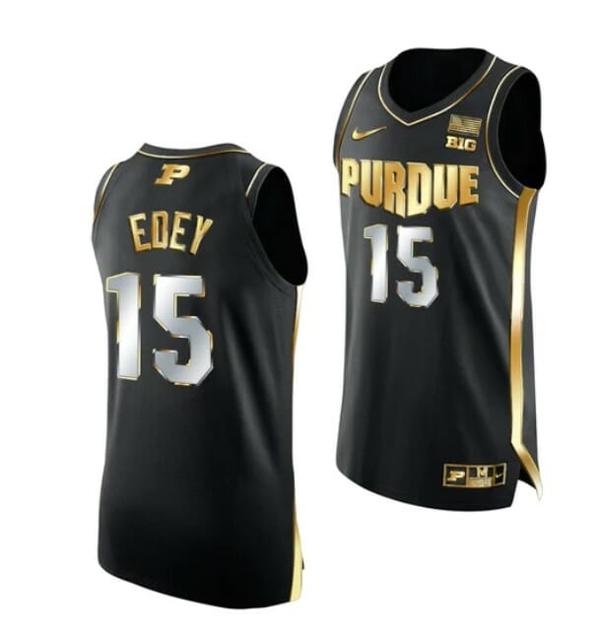 Men's Nike #15 Zach Edey Jersey Purdue Boilermakers College Basketball Jerseys Black Golden